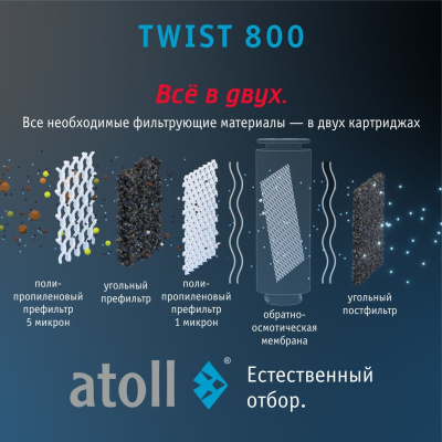 Прямоточная система обратного осмоса atoll TWIST 800 (без крана)